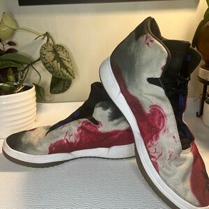 Adidas “Artist Series” High-Top Sneakers with Red, Black, and Silver Design